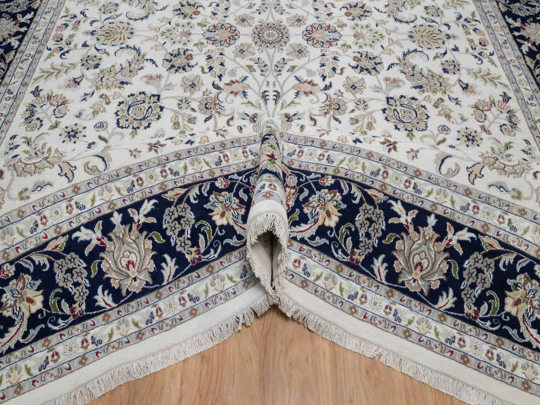 9'11" x 14'3" New Hand Knotted Ivory Wool & Silk Rectangle Oriental Rug - MOA10291644