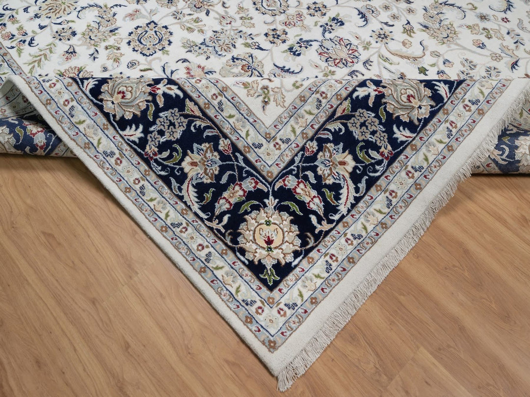 9'11" x 14'3" New Hand Knotted Ivory Wool & Silk Rectangle Oriental Rug - MOA10291644