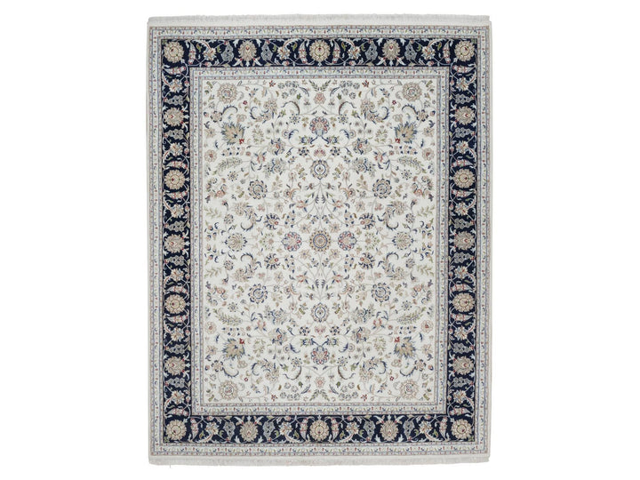 8'1" x 10'2" New Hand Knotted Ivory Wool & Silk Rectangle Oriental Rug - MOA10291645