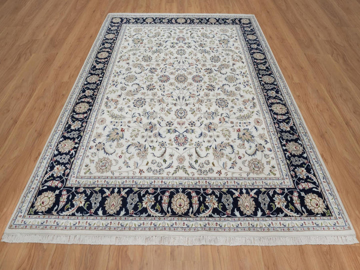 8'1" x 10'2" New Hand Knotted Ivory Wool & Silk Rectangle Oriental Rug - MOA10291645