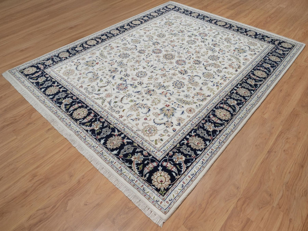 8'1" x 10'2" New Hand Knotted Ivory Wool & Silk Rectangle Oriental Rug - MOA10291645