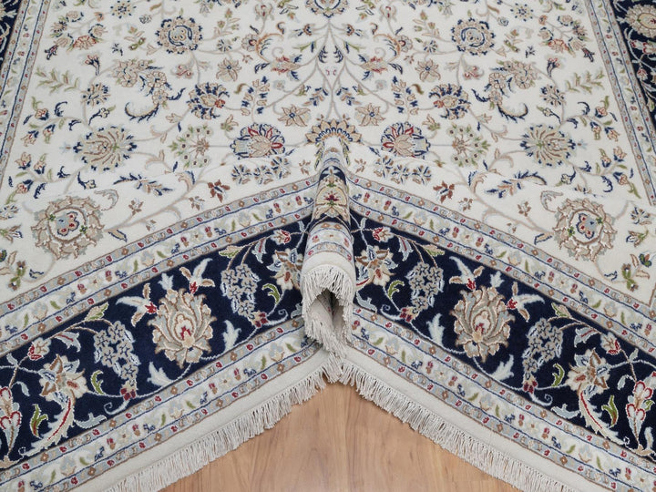 8'1" x 10'2" New Hand Knotted Ivory Wool & Silk Rectangle Oriental Rug - MOA10291645