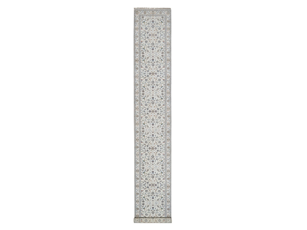 2'9" x 18'0" New Hand Knotted Ivory Wool & Silk Runner Oriental Rug - MOA10291647