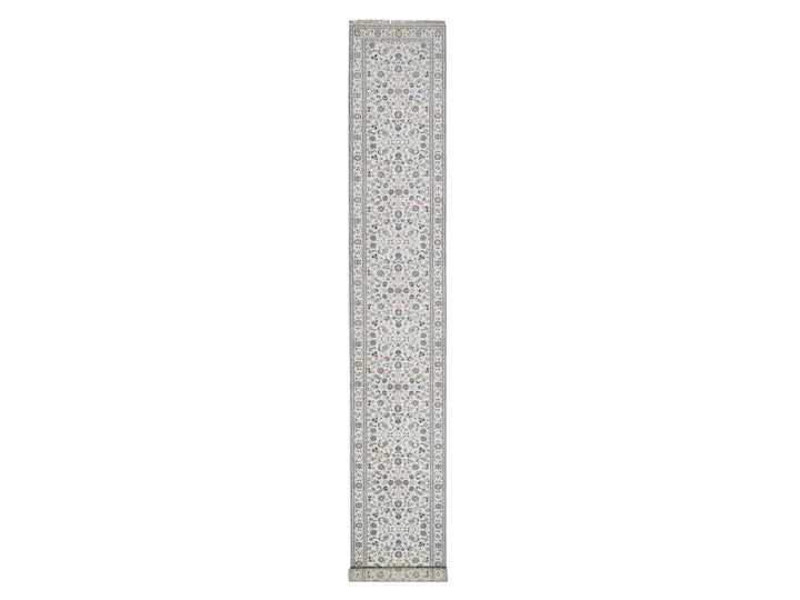 2'9" x 18'0" New Hand Knotted Ivory Wool & Silk Runner Oriental Rug - MOA10291647