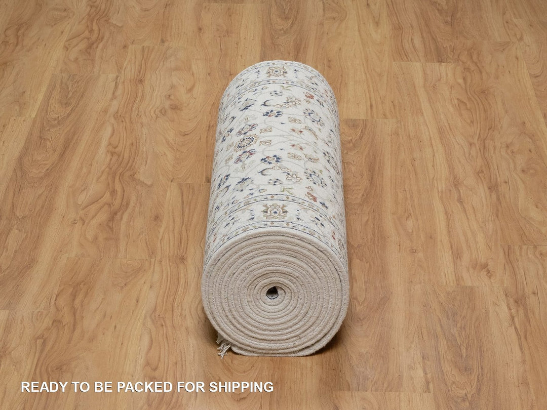 2'9" x 18'0" New Hand Knotted Ivory Wool & Silk Runner Oriental Rug - MOA10291647