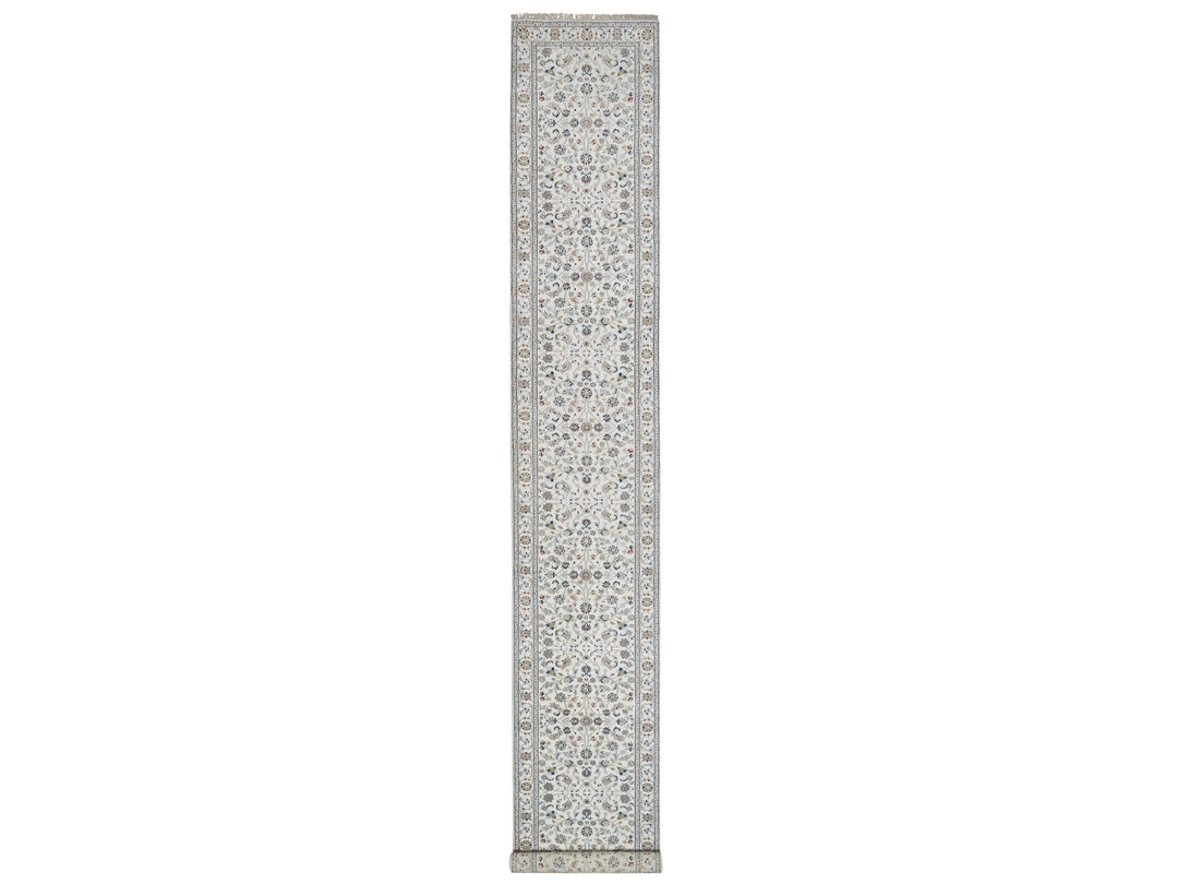 2'9" x 17'11" New Hand Knotted Ivory Wool & Silk Runner Oriental Rug - MOA10291648