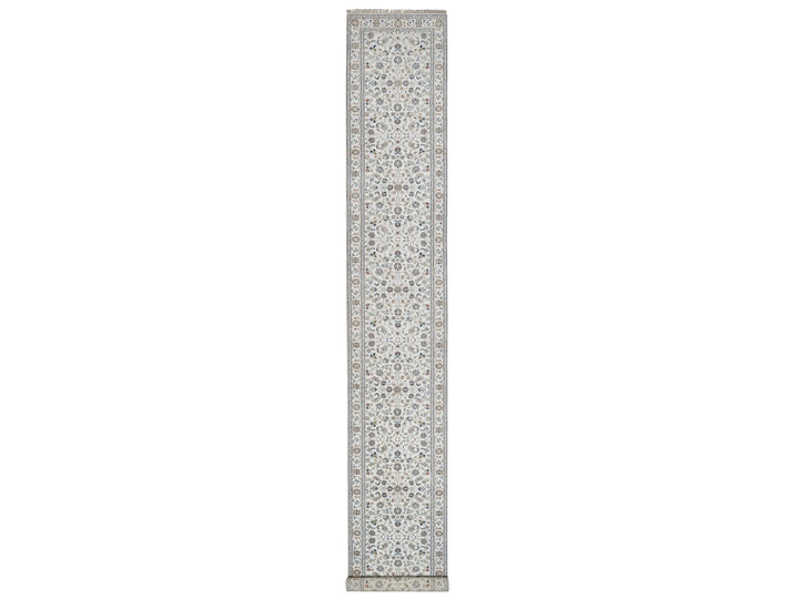 2'9" x 17'11" New Hand Knotted Ivory Wool & Silk Runner Oriental Rug - MOA10291648