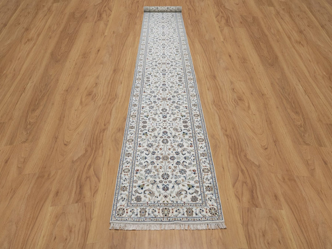 2'9" x 17'11" New Hand Knotted Ivory Wool & Silk Runner Oriental Rug - MOA10291648