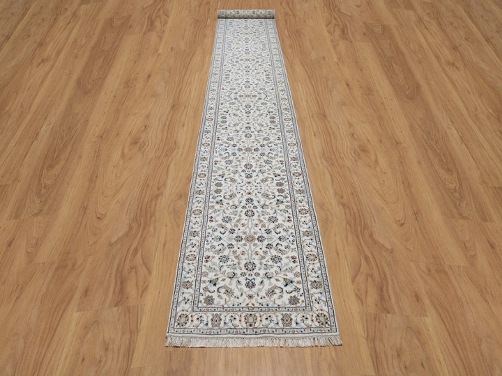 2'9" x 17'11" New Hand Knotted Ivory Wool & Silk Runner Oriental Rug - MOA10291648