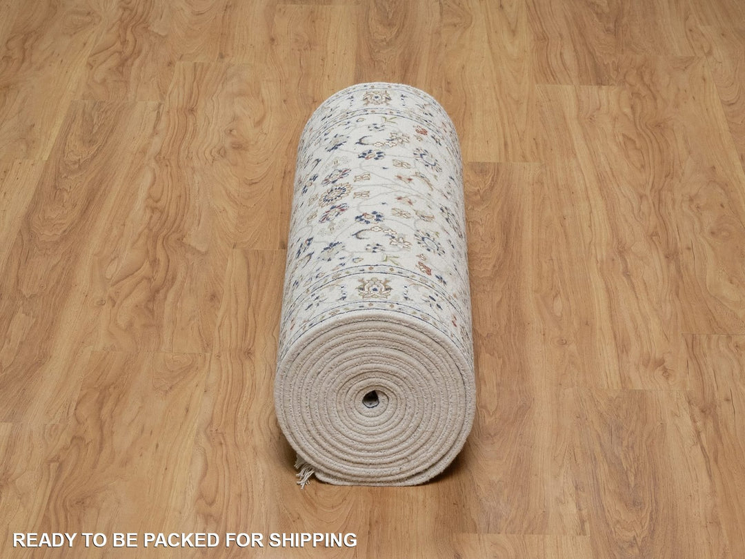 2'9" x 17'11" New Hand Knotted Ivory Wool & Silk Runner Oriental Rug - MOA10291648