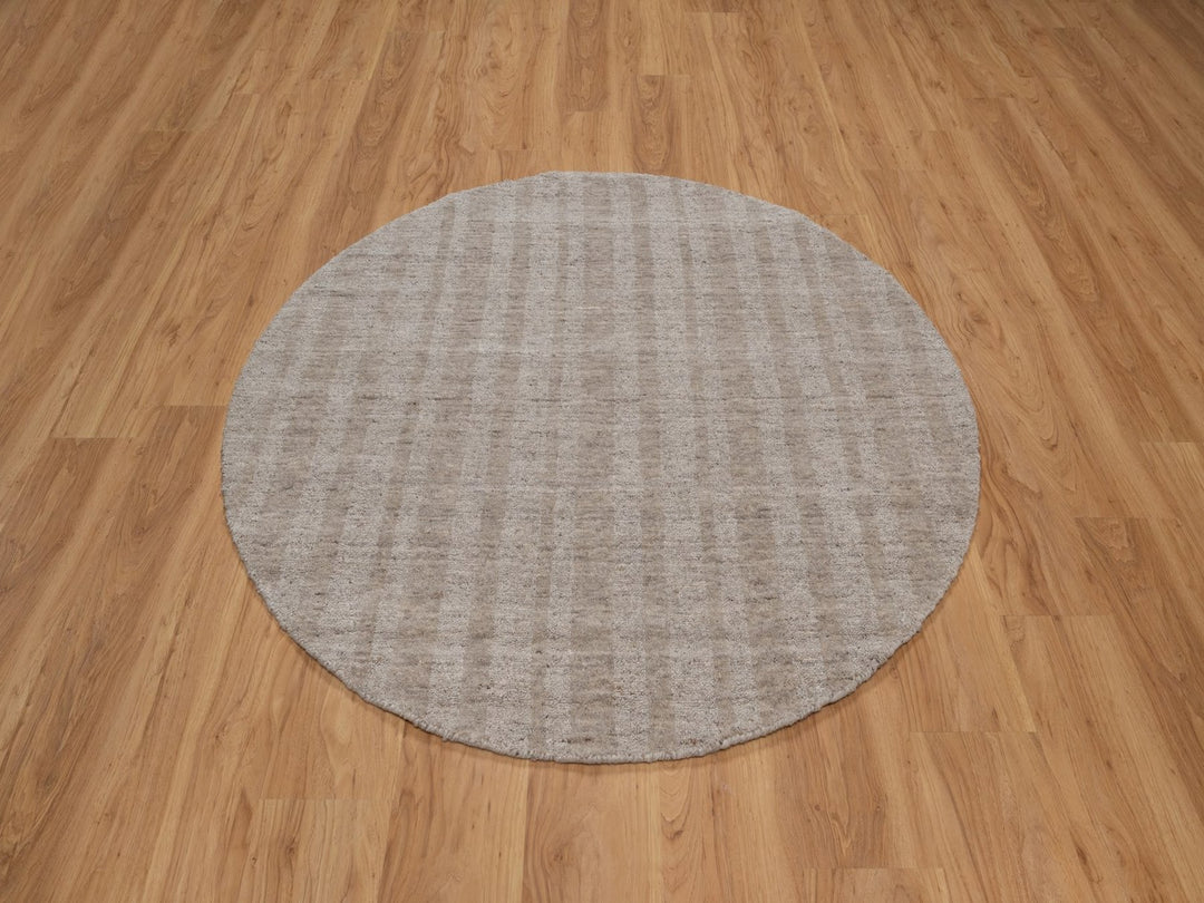 4'10" x 4'10" New Hand Loomed Brown Wool Round Oriental Rug - MOA10291653