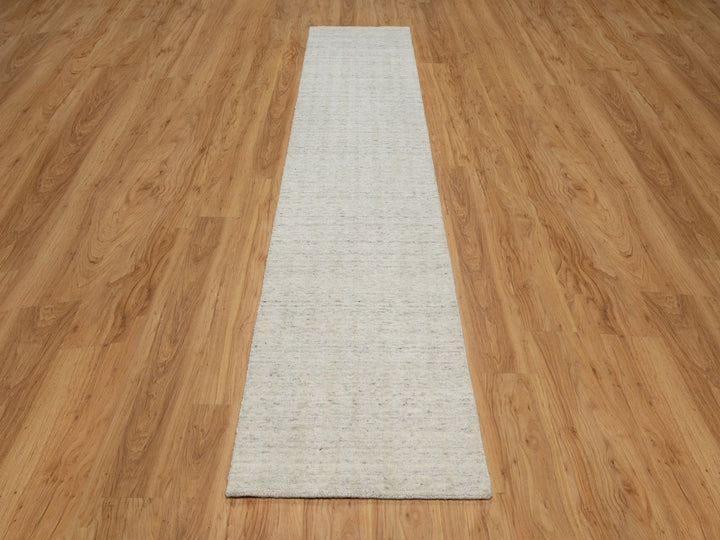 2'7" x 12'0" New Hand Loomed Ivory Wool Runner Oriental Rug - MOA10291668