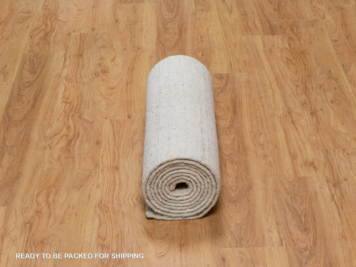 2'7" x 12'0" New Hand Loomed Ivory Wool Runner Oriental Rug - MOA10291668
