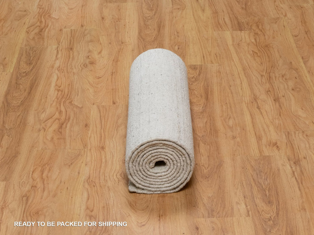 2'6" x 12'0" New Hand Loomed Ivory Wool Runner Oriental Rug - MOA10291669