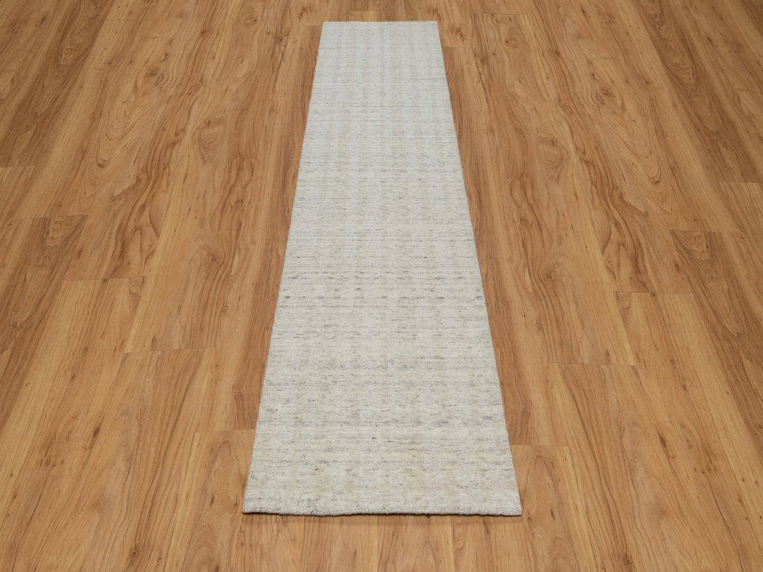 2'5" x 10'0" New Hand Loomed Ivory Wool Runner Oriental Rug - MOA10291670