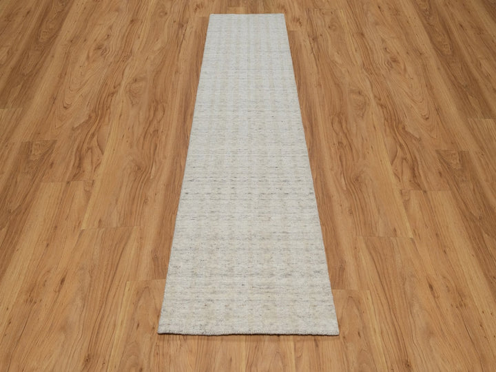2'5" x 10'0" New Hand Loomed Ivory Wool Runner Oriental Rug - MOA10291670