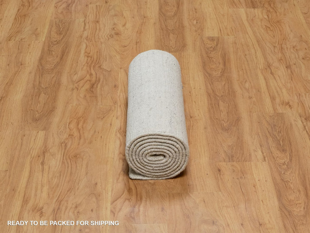 2'6" x 9'11" New Hand Loomed Ivory Wool Runner Oriental Rug - MOA10291671