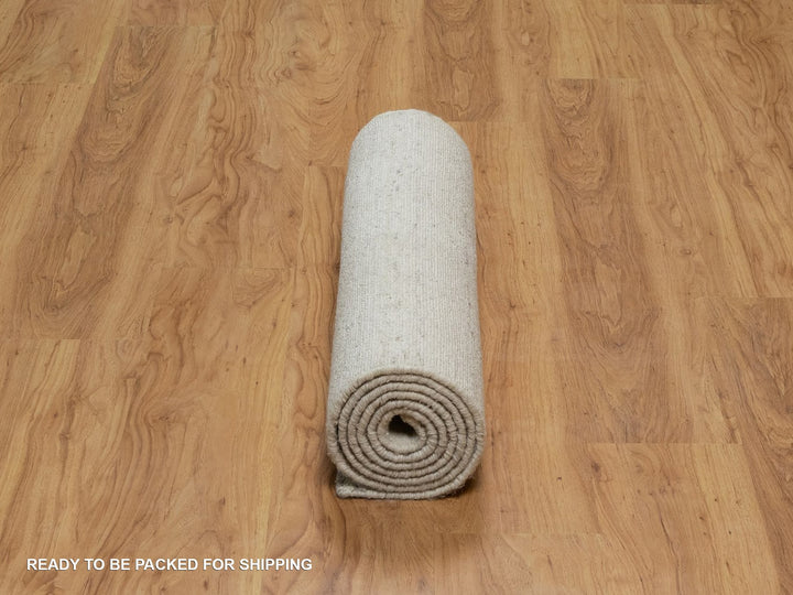 2'8" x 8'0" New Hand Loomed Ivory Wool Runner Oriental Rug - MOA10291672