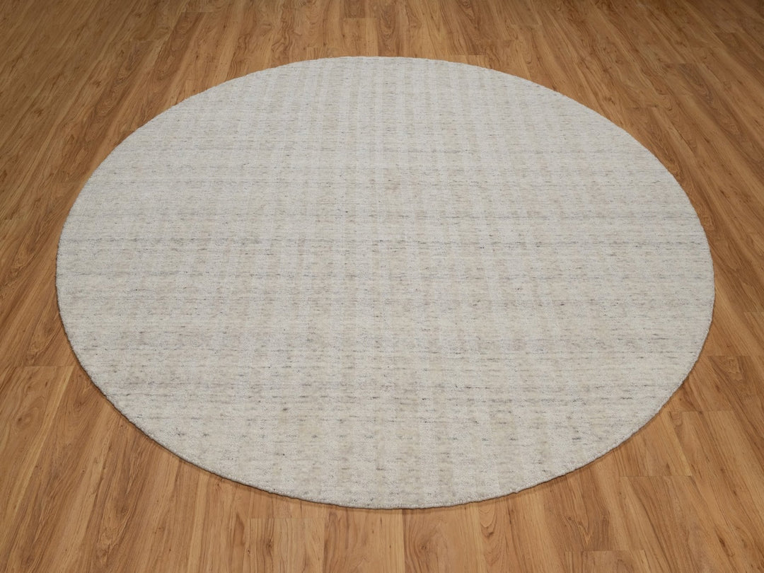 7'11" x 7'11" New Hand Loomed Ivory Wool Round Oriental Rug - MOA10291676