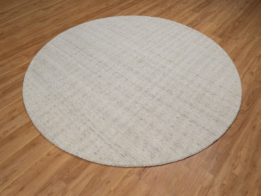 7'11" x 7'11" New Hand Loomed Ivory Wool Round Oriental Rug - MOA10291680