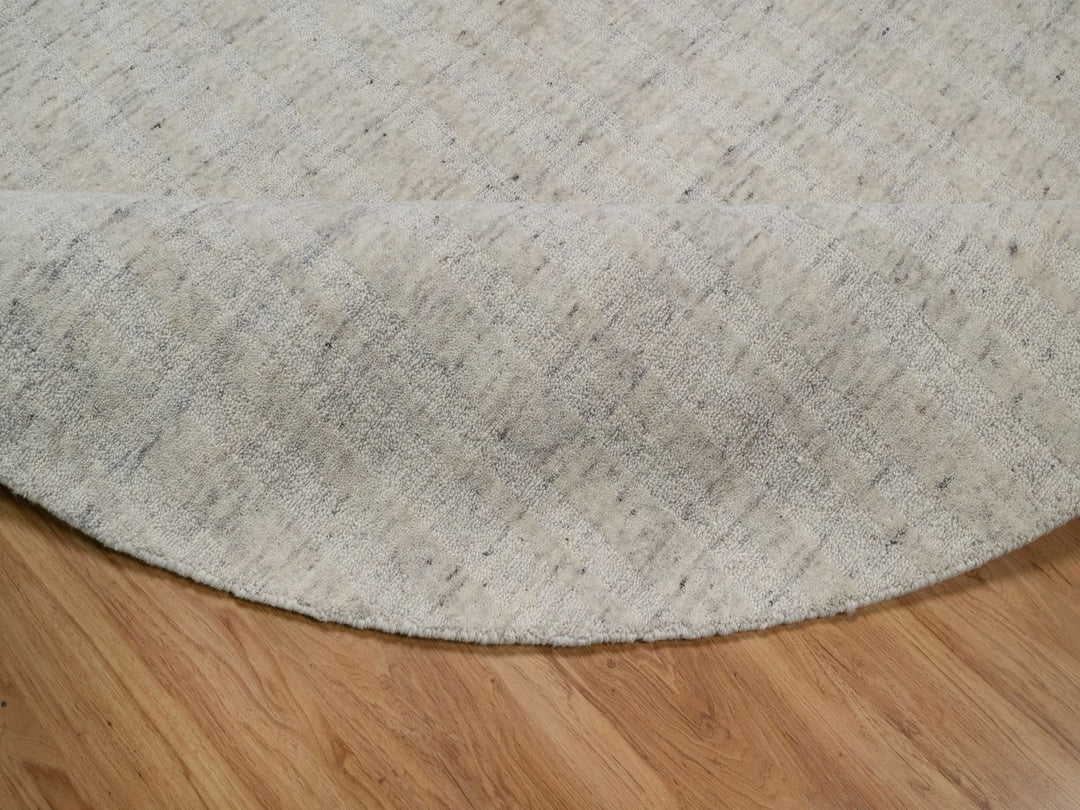 7'11" x 7'11" New Hand Loomed Ivory Wool Round Oriental Rug - MOA10291680