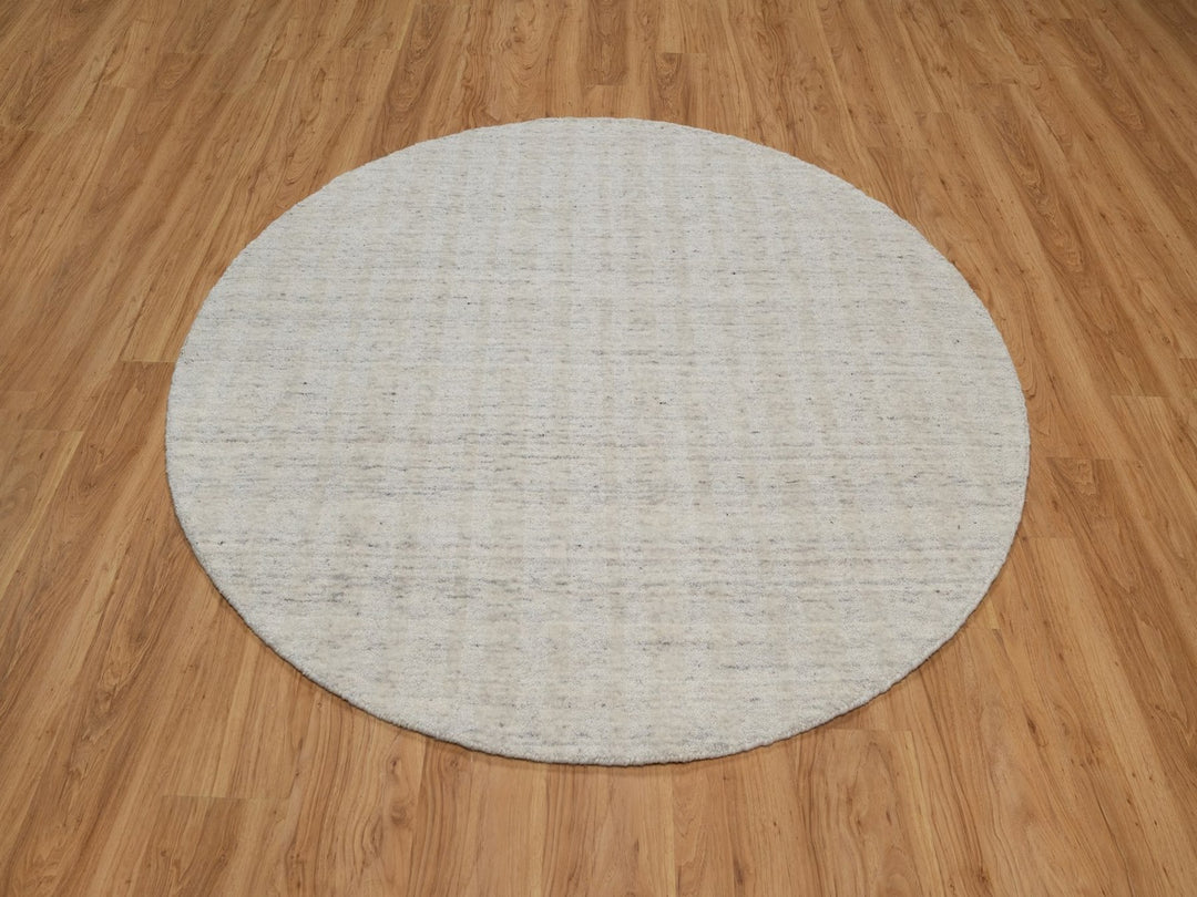 6'0" x 6'0" New Hand Loomed Ivory Wool Round Oriental Rug - MOA10291681