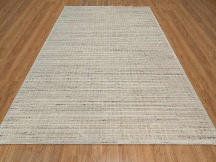 9'2" x 12'0" New Hand Loomed Ivory Wool Rectangle Oriental Rug - MOA10291682
