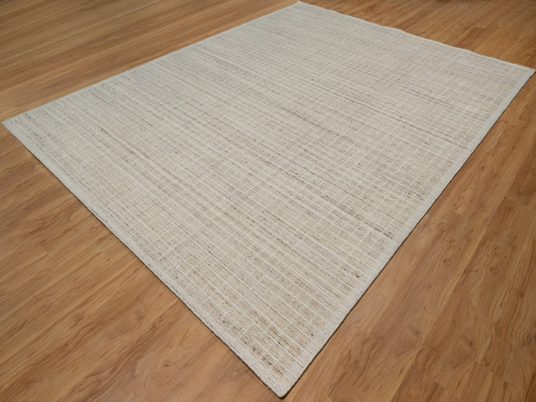 9'2" x 12'0" New Hand Loomed Ivory Wool Rectangle Oriental Rug - MOA10291682