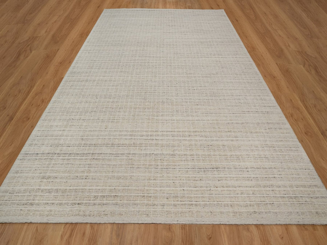 10'1" x 14'0" New Hand Loomed Ivory Wool Rectangle Oriental Rug - MOA10291684