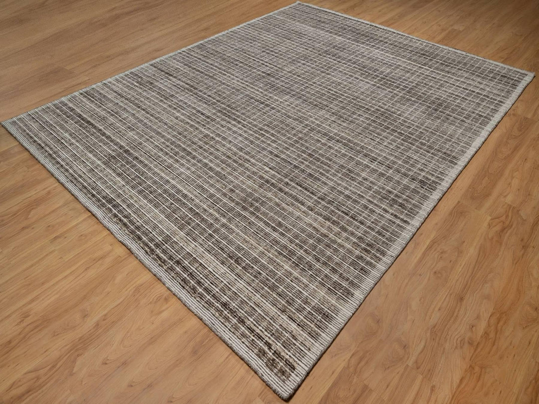 9'1" x 12'0" New Hand Loomed Brown Wool Rectangle Oriental Rug - MOA10291705