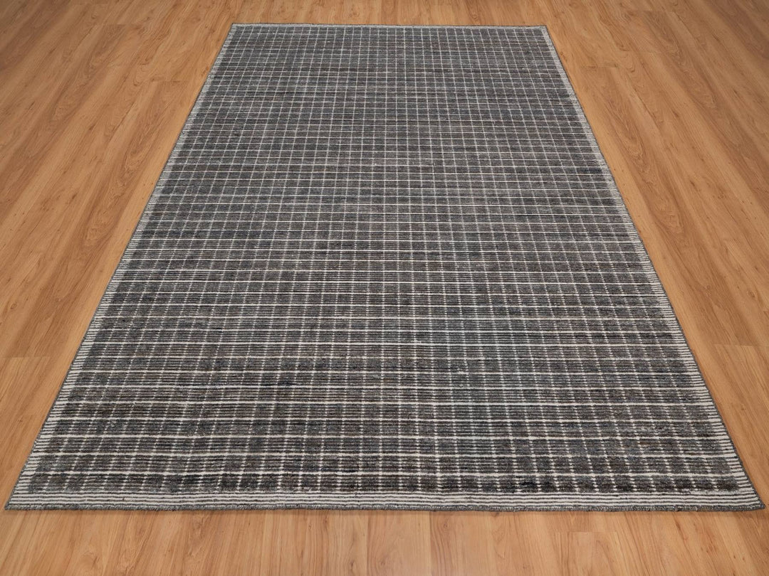 8'0" x 10'0" New Hand Loomed Grey Wool Rectangle Oriental Rug - MOA10291713