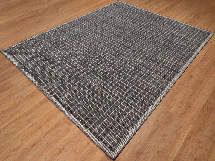 8'0" x 10'0" New Hand Loomed Grey Wool Rectangle Oriental Rug - MOA10291713