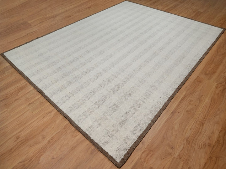 9'3" x 12'0" New Hand Woven Ivory Wool Rectangle Oriental Rug - MOA10291717