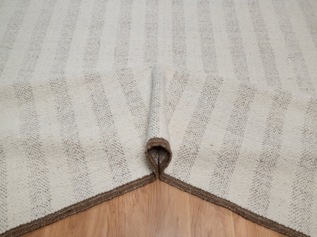 9'3" x 12'0" New Hand Woven Ivory Wool Rectangle Oriental Rug - MOA10291717