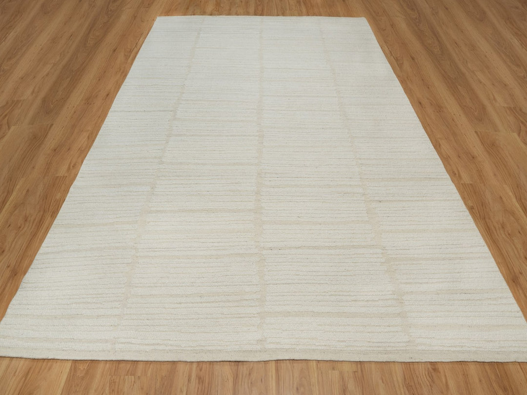 9'0" x 12'0" New Hand Woven Ivory Wool Rectangle Oriental Rug - MOA10291718