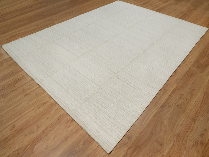 9'0" x 12'0" New Hand Woven Ivory Wool Rectangle Oriental Rug - MOA10291718