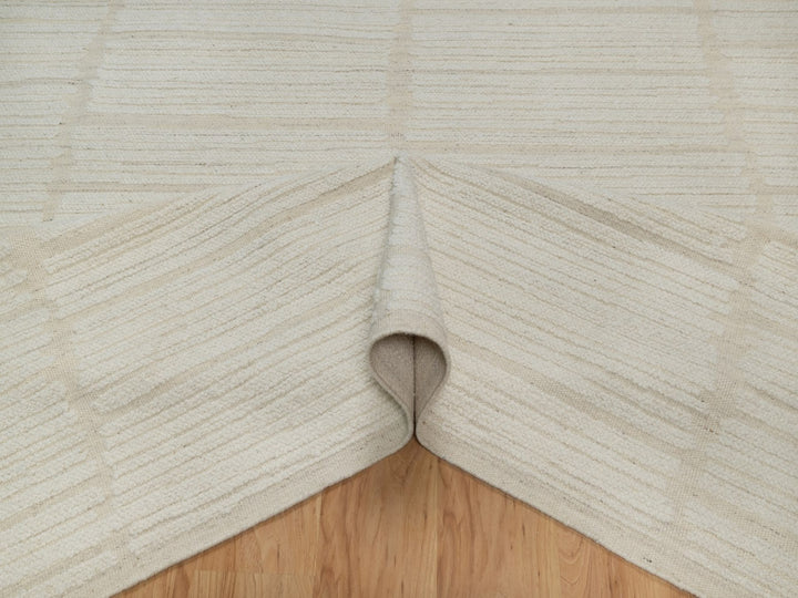 9'0" x 12'0" New Hand Woven Ivory Wool Rectangle Oriental Rug - MOA10291718