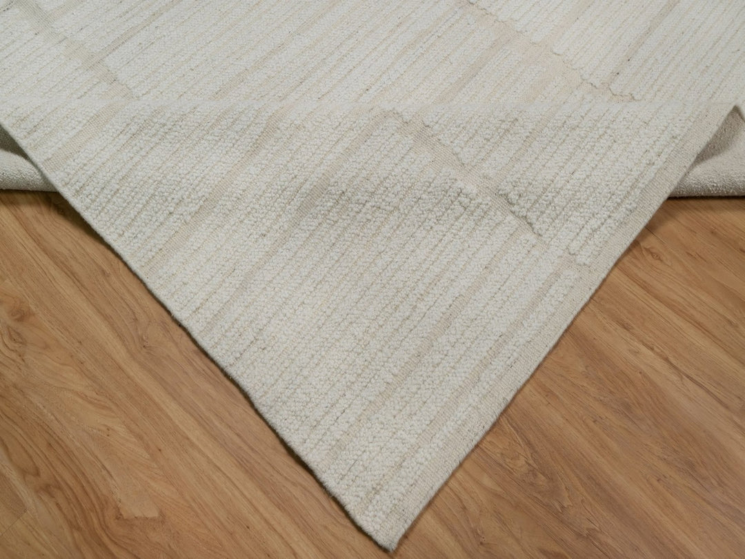9'0" x 12'0" New Hand Woven Ivory Wool Rectangle Oriental Rug - MOA10291718