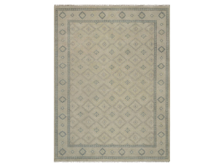 9'0" x 12'0" New Hand Knotted Ivory Wool Rectangle Oriental Rug - MOA10291720