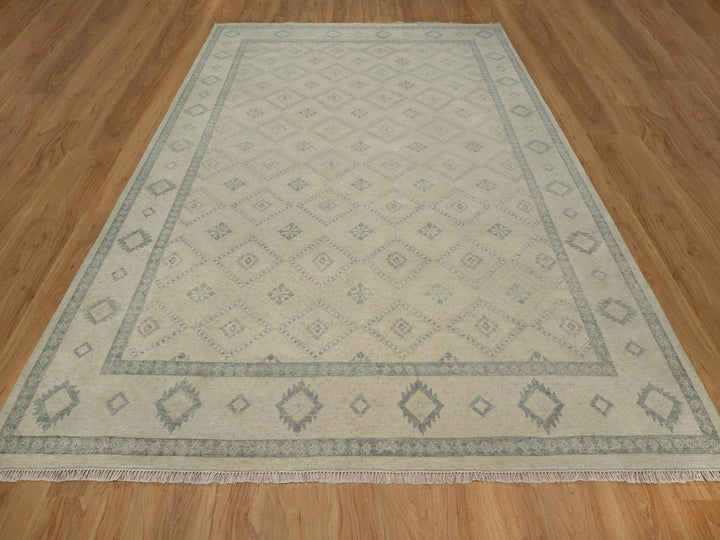 9'0" x 12'0" New Hand Knotted Ivory Wool Rectangle Oriental Rug - MOA10291720