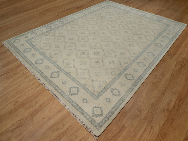 9'0" x 12'0" New Hand Knotted Ivory Wool Rectangle Oriental Rug - MOA10291720
