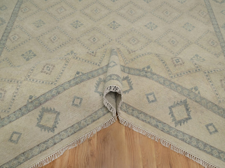 9'0" x 12'0" New Hand Knotted Ivory Wool Rectangle Oriental Rug - MOA10291720