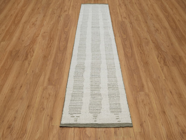2'6" x 11'10" New Hand Woven Ivory Wool Runner Oriental Rug - MOA10291724