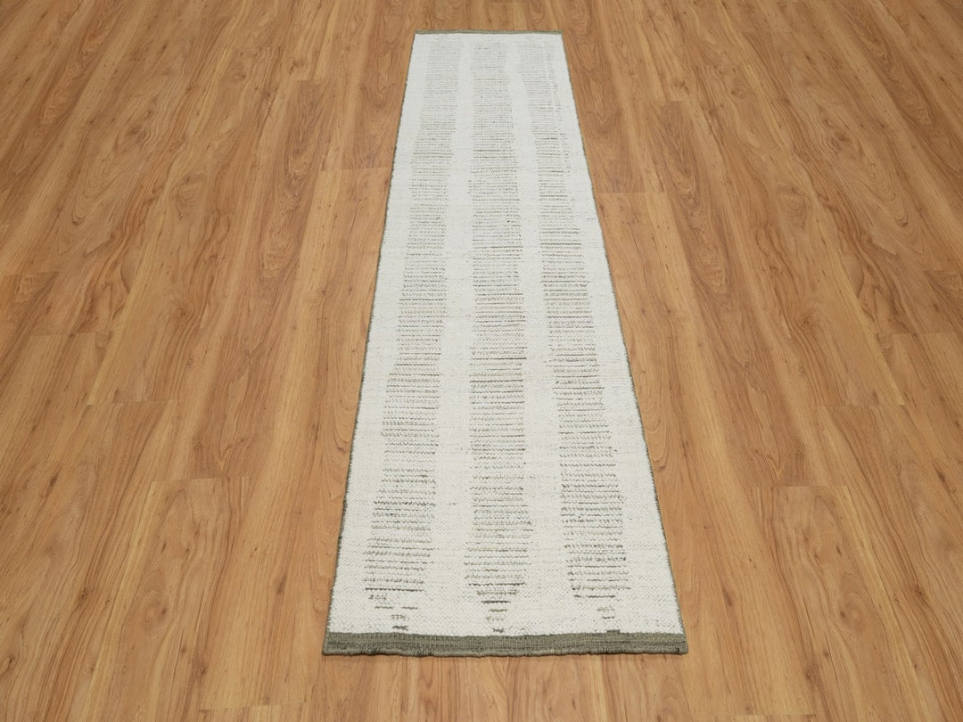2'6" x 9'11" New Hand Woven Ivory Wool Runner Oriental Rug - MOA10291727