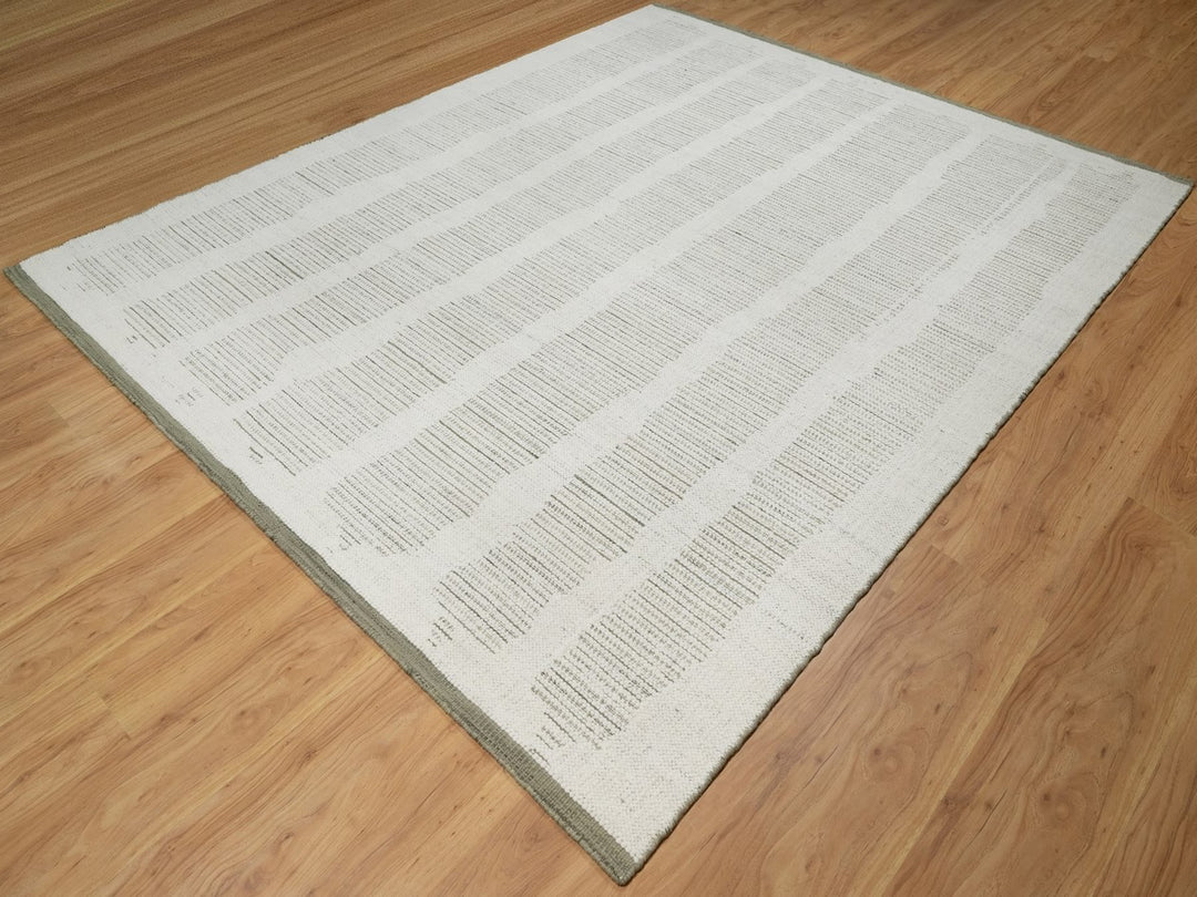 8'0" x 9'11" New Hand Woven Ivory Wool Rectangle Oriental Rug - MOA10291729