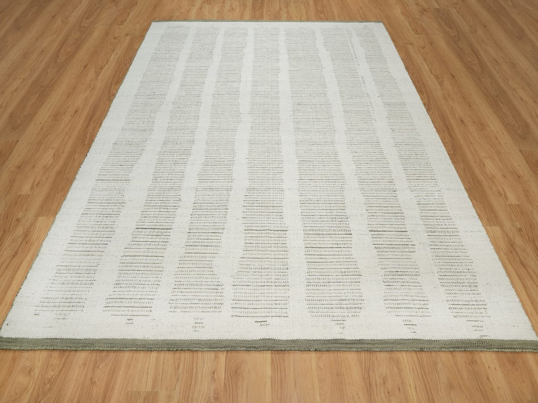 8'0" x 10'0" New Hand Woven Ivory Wool Rectangle Oriental Rug - MOA10291733