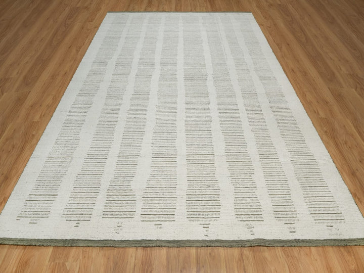 9'0" x 12'0" New Hand Woven Ivory Wool Rectangle Oriental Rug - MOA10291734
