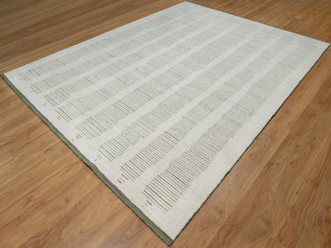 9'0" x 12'0" New Hand Woven Ivory Wool Rectangle Oriental Rug - MOA10291734