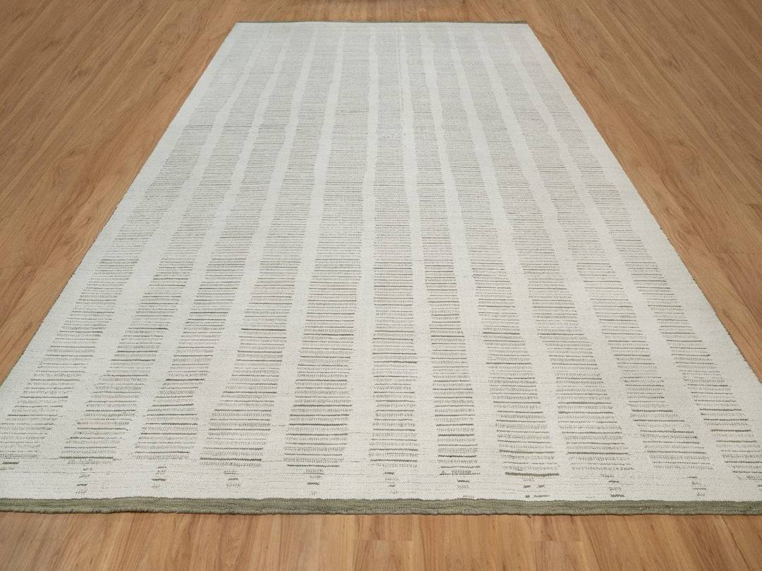 11'11" x 15'0" New Hand Woven Ivory Wool Rectangle Oriental Rug - MOA10291742