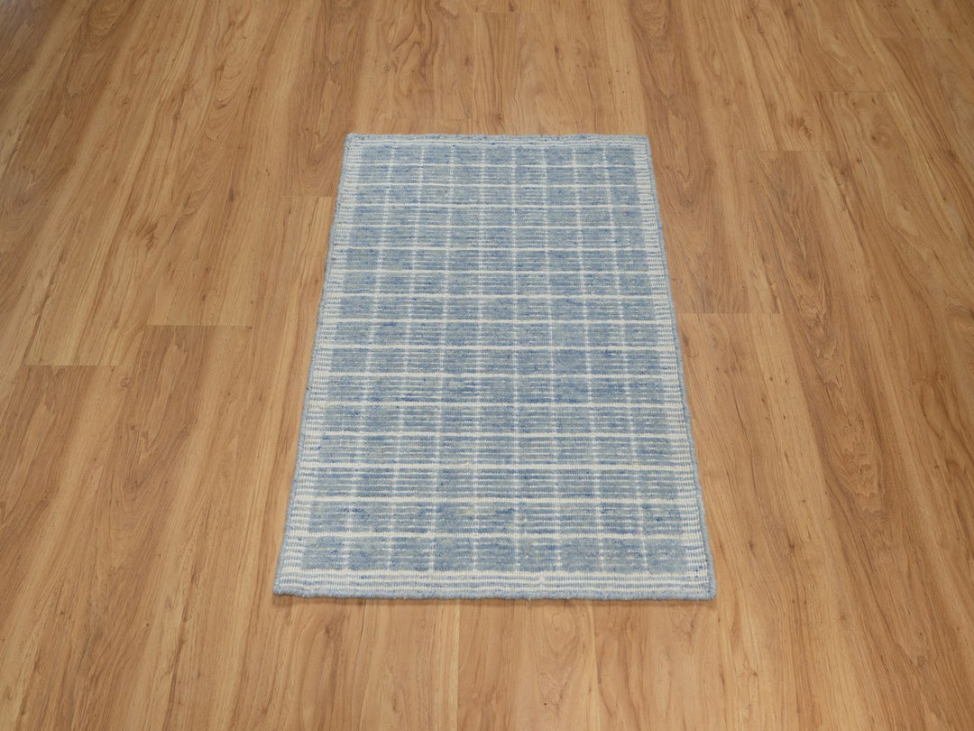 1'11" x 3'1" New Hand Loomed Blue Wool Rectangle Oriental Rug - MOA10291745
